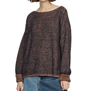 French Connection Millie Mozart Slash Neck Sweater Black Pink Size Medium